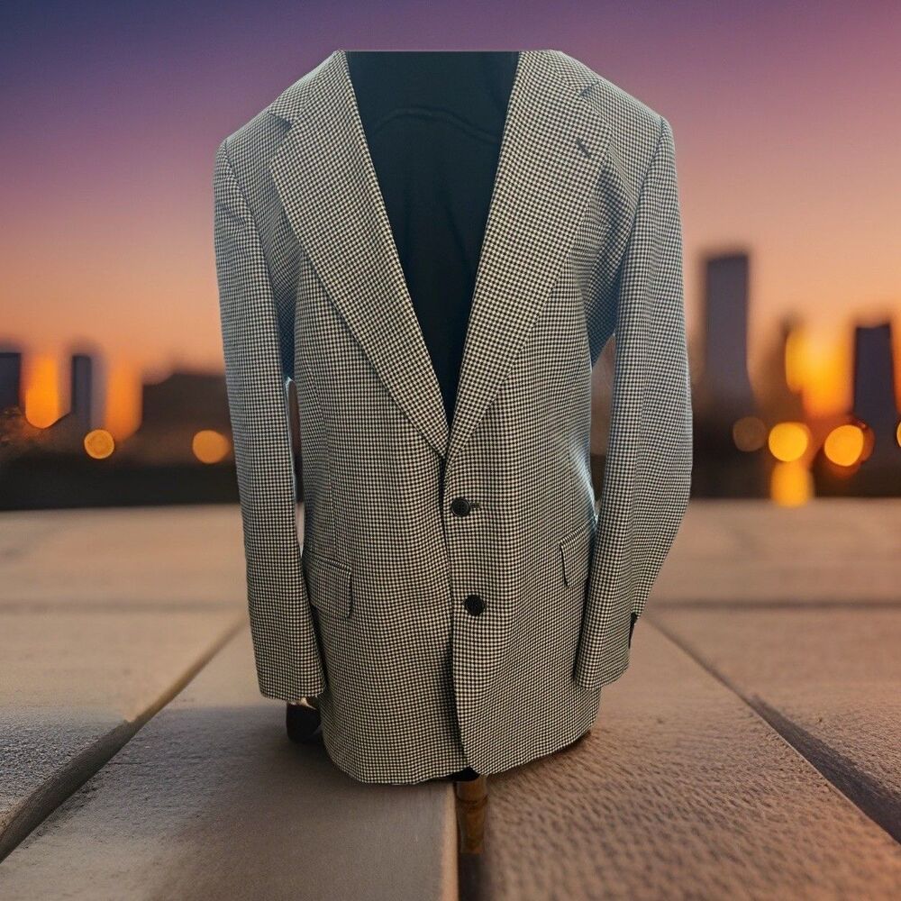 Oscar De La Renta Blazer Men's 44 L Houndstooth Jacket Black / Tan